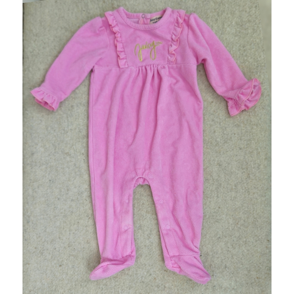 Juicy Couture Pink Gold Textured Velour Footed One Piece Coverall Size 6-9M